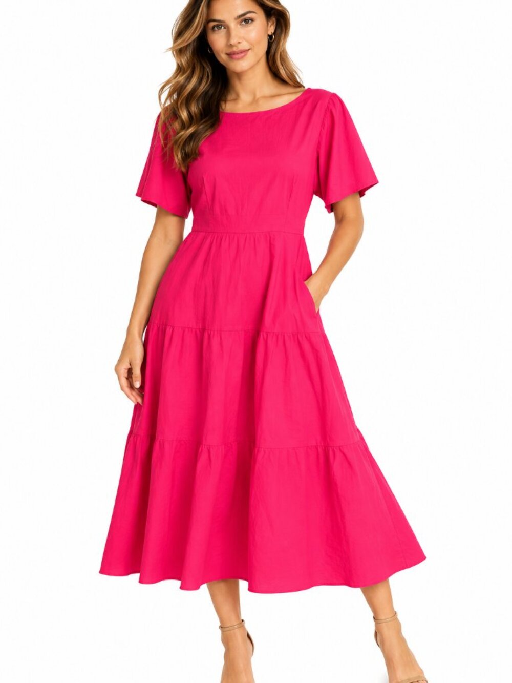 COS Hot Pink Cotton A-Line Midi Dress NWT Size 12 / 42